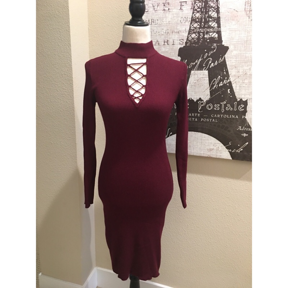 Lovely, sexy, burgundy ribbed-sweater dress. Like new! 🌹